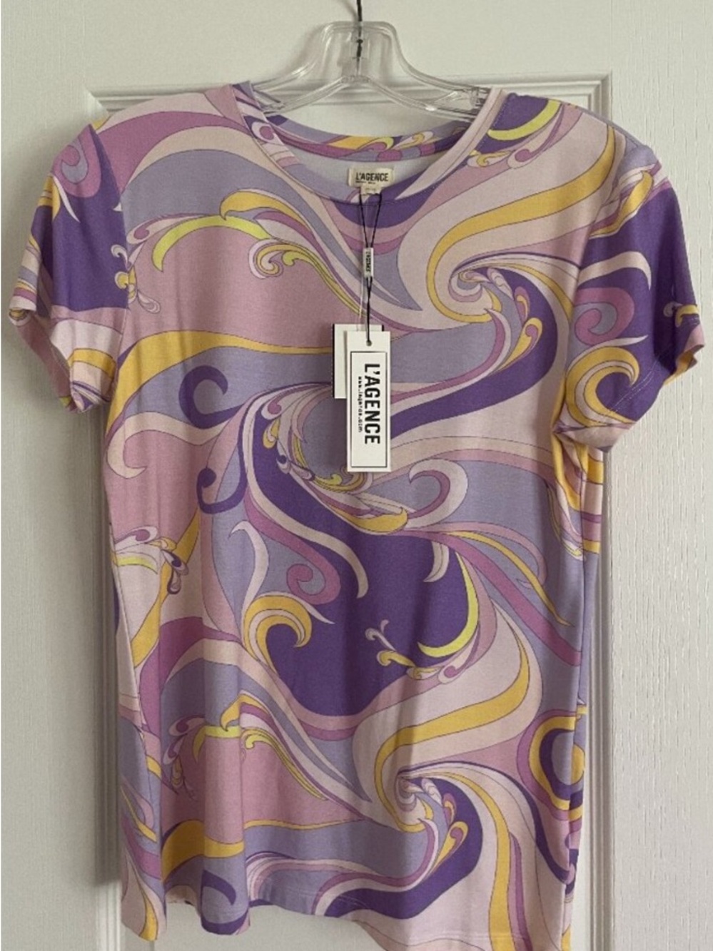 NWT L'AGENCE Purple Swirl Crewneck Short Sleeve Tee